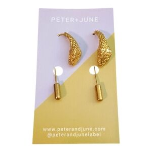 NWT Peter + June Raw Brass Snake Head Stick Earrings